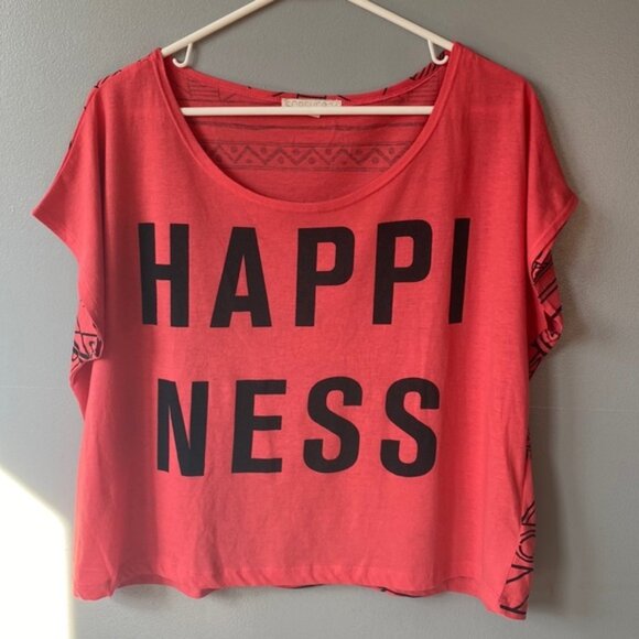 Forever 21 Cropped “Happiness” Tribal T-Shirt - Picture 1 of 5